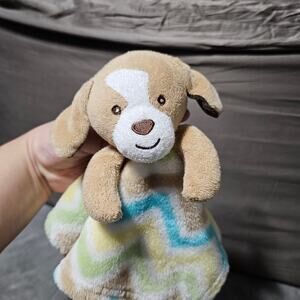 Little Miracles Brown White Puppy Dog Blue Yellow Chervon Lovey Plush Costco